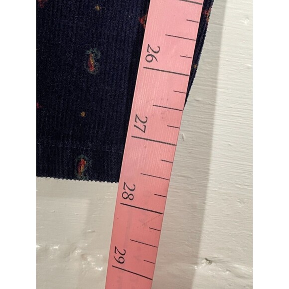 Vintage Corduroy Pants Navy Red Print High Waist Button Leg 80s 90s Boho 29x28 - Picture 16 of 16